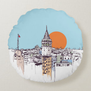 Galata Tower und Galata Bezirk Beyoglu Istanb Rundes Kissen