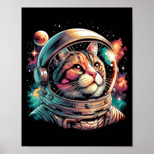 Galaxie Astronaut Katze Weltraum Poster
