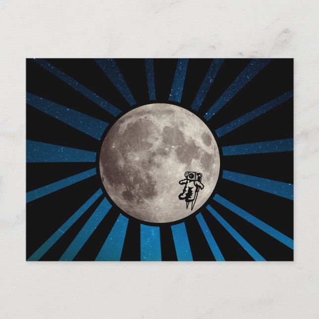 Galaxie bleue avec Lune & carte postale spatiale d (Devant)