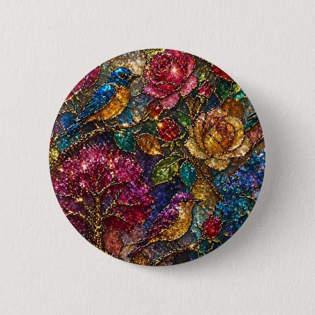 Galaxie-Blumen-Vogel-Muster Button (Vorderseite)