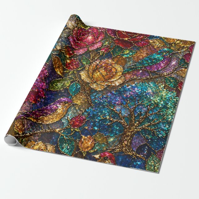 Galaxie-Blumen-Vogel-Muster Geschenkpapier (Ungerollt)