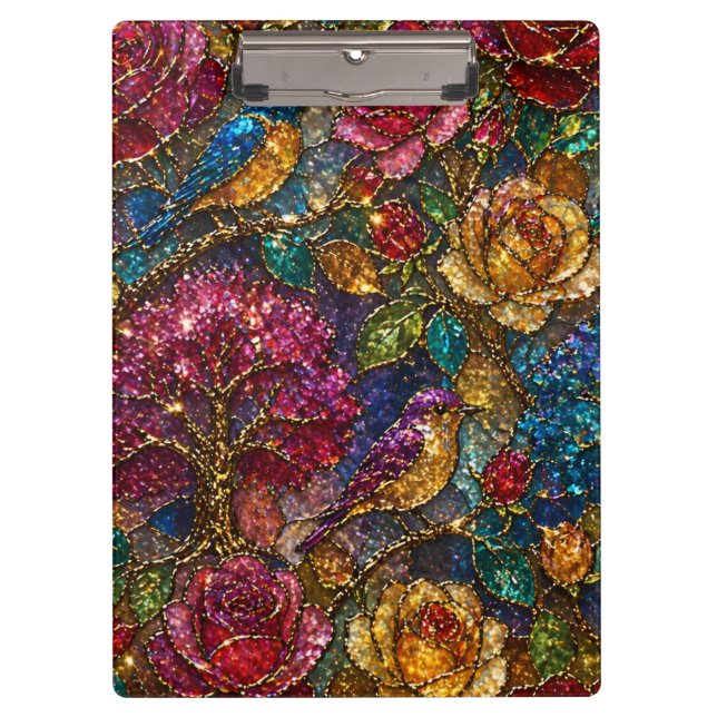 Galaxie-Blumen-Vogel-Muster Klemmbrett (Vorderseite)