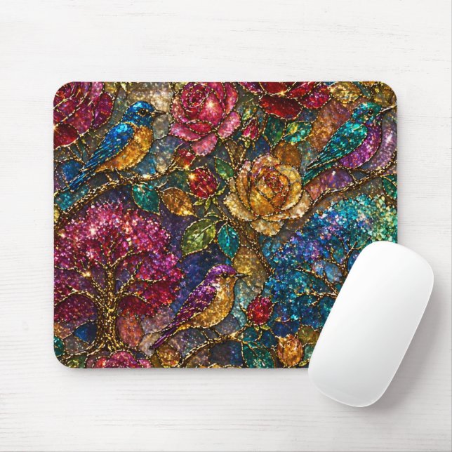 Galaxie-Blumen-Vogel-Muster Mousepad (Mit Mouse)