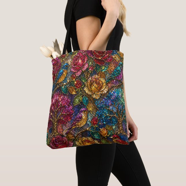 Galaxie-Blumen-Vogel-Muster Tasche (Von Nahem)