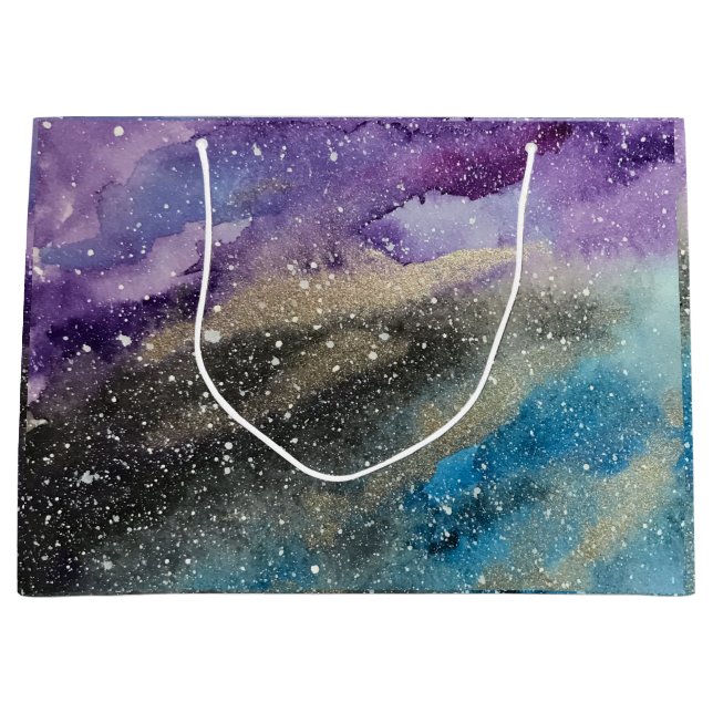 Galaxie-Druck-Weltraum-Aquarell-Tasche Große Geschenktüte (Vorderseite)