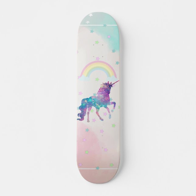 Galaxie Einhorn, Regenbogen, Sterne Skateboard (Vorne)
