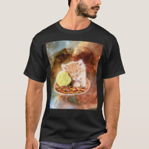 Galaxie Kitty Katze Reitet Pizza Im Weltraum T-Shirt