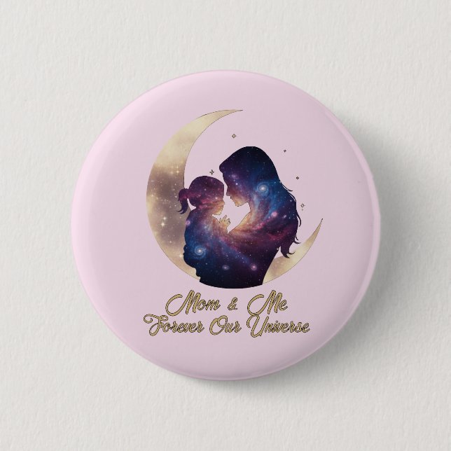 Galaxie Mama & Kind Silhouette Mond Kunst Button (Vorderseite)