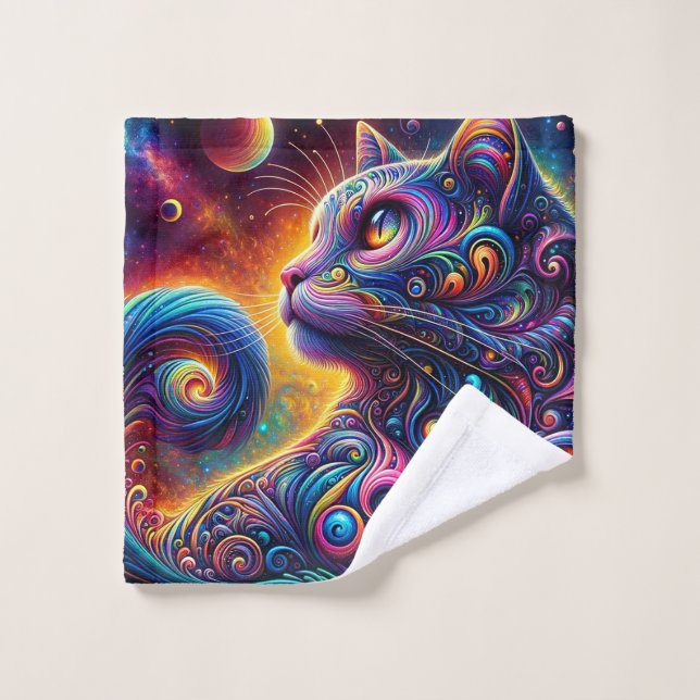 Galaxie mystique spirale Chat arc-en-ciel (Gant de toilette)