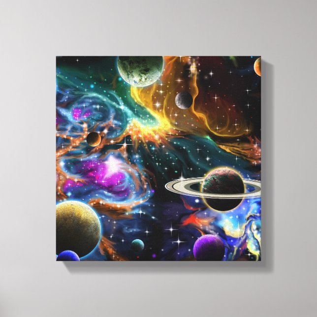 Galaxie-Nebel mit Planeten Leinwanddruck (Vorderseite)