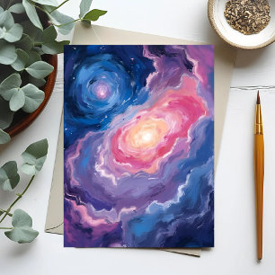 Galaxie Oben   Himmel Sterne Pastell Wasserfarbe Postkarte