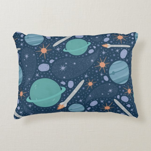 Galaxie Planeten und Raketen Dekokissen (Vorderseite)