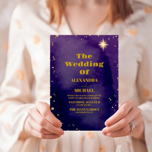 Galaxie Sternenhimmel Blaue Violette Hochzeit Gold Einladung