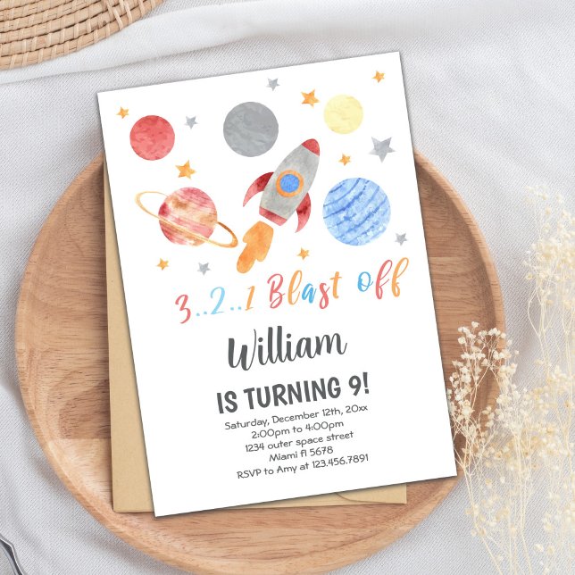 Galaxie-Thema für Kinder Einladung (123 blast off Outer Space Birthday Invitations)