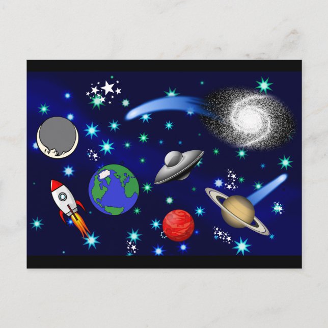 Galaxie-Universum - Planeten, Sterne, Kometen, Rak Postkarte (Vorderseite)