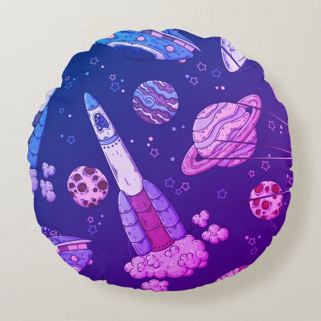 Galaxie Violette Dans Le Coussin Rond De Nuit (Devant)