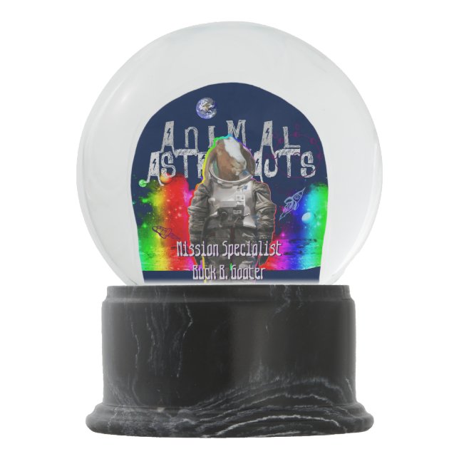 Galaxie-Ziegen-Astronaut im Regenbogen-Raum Schneekugel (Rückseite)