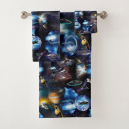 Galaxiebesucher im Weltraum Badhandtuch Set