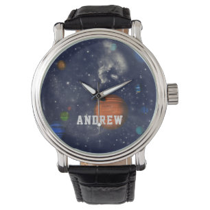 Galaxien mit Sternen und Planeten im Weltraum Armbanduhr