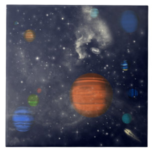 Galaxien mit Sternen und Planeten im Weltraum Fliese