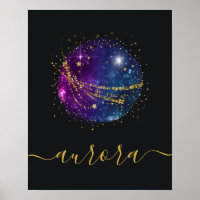 Galaxies spatiales et étoiles d'or Poster personna