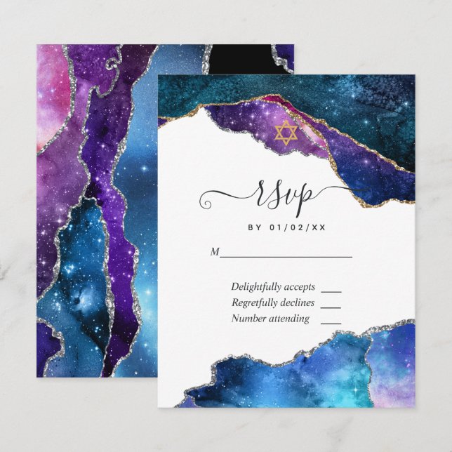 Galaxy Agate Bat Mitzvah RSVP Karte (Vorne/Hinten)