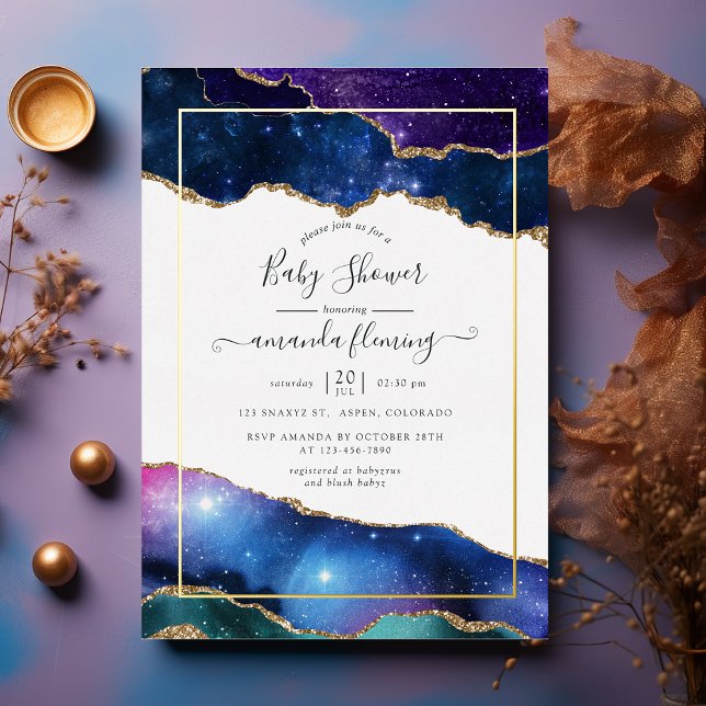 Galaxy Agate Pierre Baby shower Foil Invitation (Créateur téléchargé)