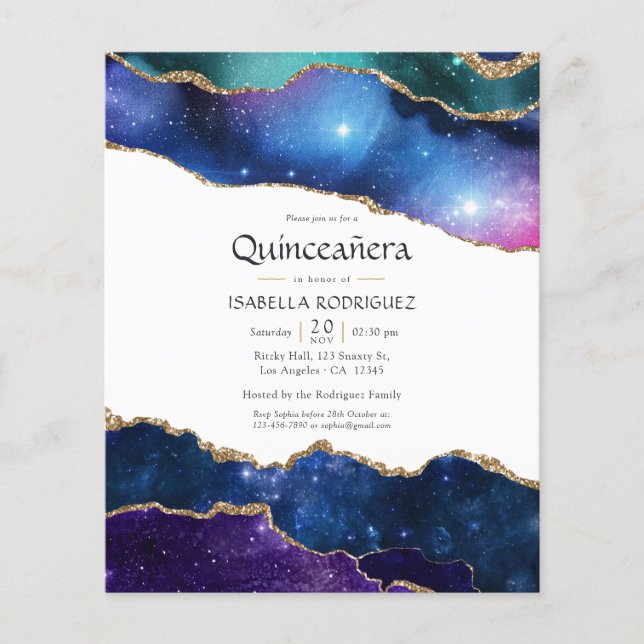 Galaxy Agate Quinceañera Einladung Flyer (Vorne)