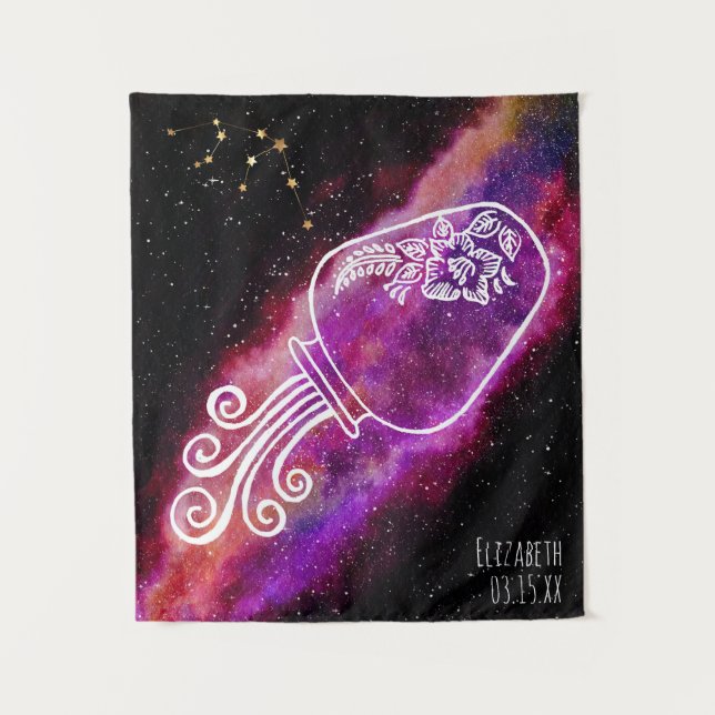 Galaxy Aquarius Personalisierter Name Zodiac Zeich Wandteppich (Vorderseite)