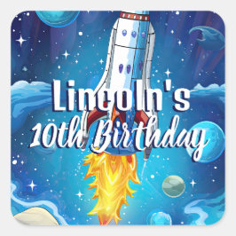 Galaxy Astronaut Space Shuttle Rocketship Geburtst Quadratischer Aufkleber