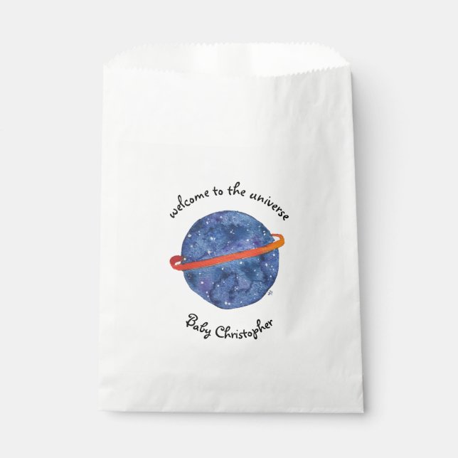 Galaxy Baby Dusche Willkommen im Universum Geschenktütchen (Vorderseite)