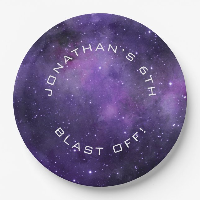 Galaxy Birthday | Purple Space | Planetarium Party Pappteller (Vorderseite)