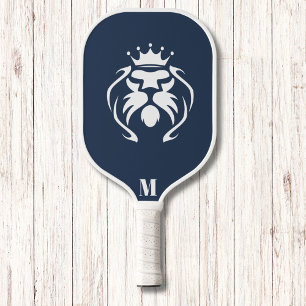 Galaxy Blue and White King Lion Modern Monogram Pickleball Schläger