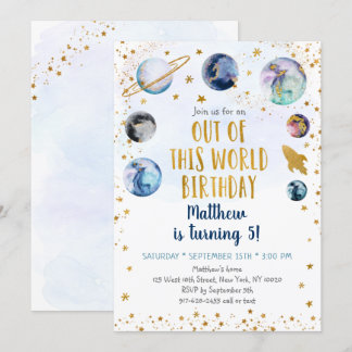 Galaxy Blue Gold aus dieser Welt Geburtstag Einladung