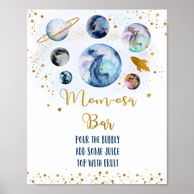Galaxy Blue Gold Baby Shower Mom-osa Bar Poster (Vorne)