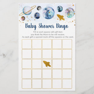 Galaxy Blue Gold Space Baby Dusche Bingo Spiel