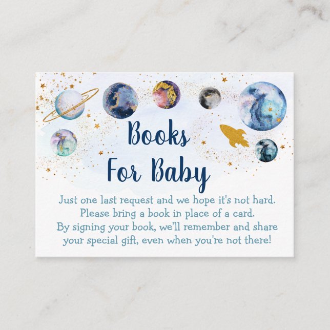 Galaxy Blue Gold Space Baby Showbuchanfrage Begleitkarte (Vorderseite)