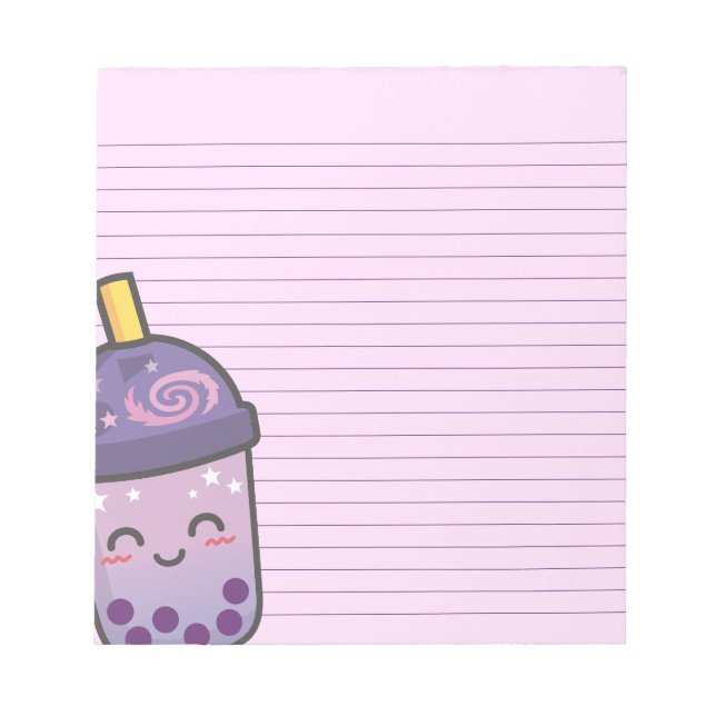 Galaxy Boba Tea Stationery Lila Lined Notepad Notizblock (Vorderseite)