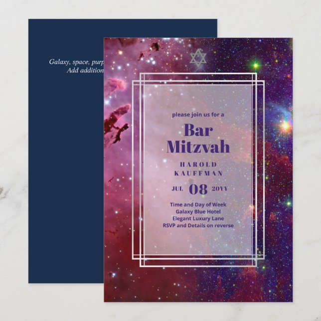 GALAXY Boys BAR MITVAH Space Sky Einladung (Vorne/Hinten)