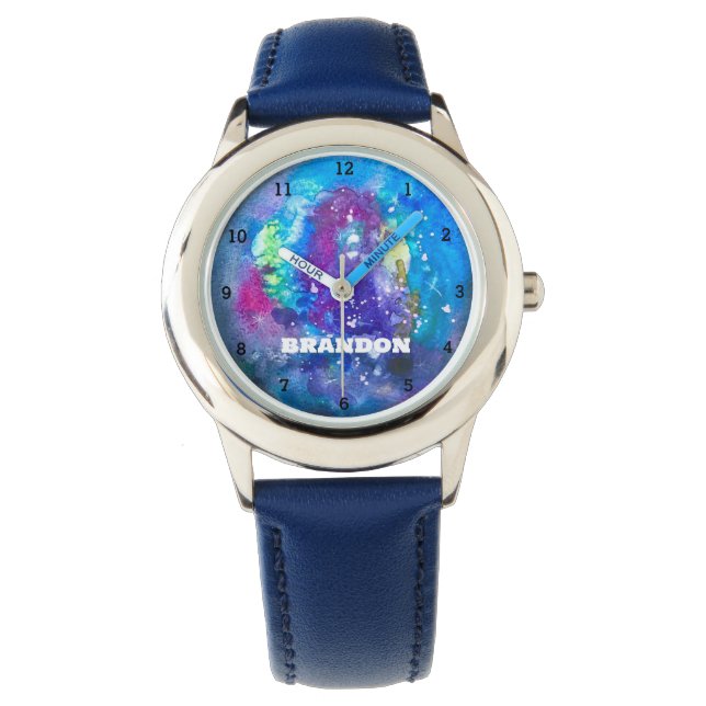Galaxy Boys Cool Blue Stilvolle Individuelle Name  Armbanduhr (Vorderseite)