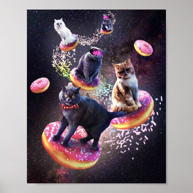 Galaxy Cat Donut - Weltraumkatzen Riding Donuts Poster (Vorne)