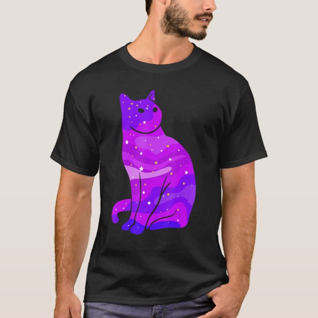 Galaxy Cat Outer Space Cat Universum T-Shirt (Vorderseite)