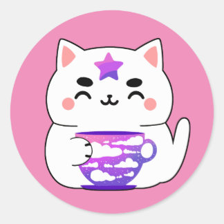 Galaxy Cat Tee Runder Aufkleber