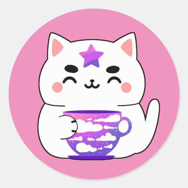 Galaxy Cat Tee Runder Aufkleber (Vorderseite)