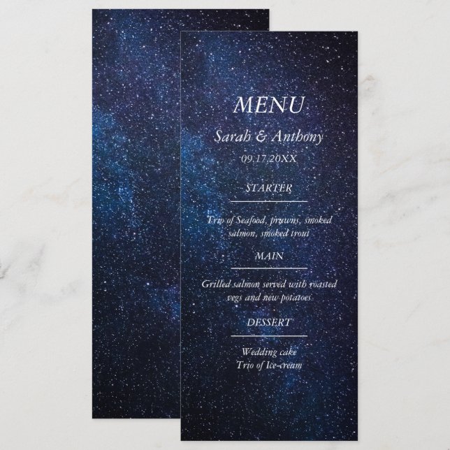 Galaxy Celestial Stars Night Sky Wedding Food Menükarte (Vorne/Hinten)