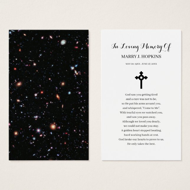 Galaxy Cosmo Sympathy Funeral Prayer Card (Devant & derrière)