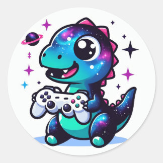 Galaxy Dinosaurier mit Spielsteuerung Runder Aufkleber