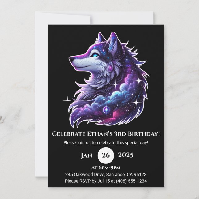 Galaxy Dream Wolf Einladung zum Geburtstag (Vorderseite)