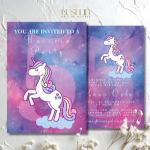 Galaxy Einhorn Magischer Sternen Geburtstagsparty Einladung
