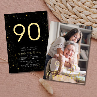 Galaxy Elegantes Foto Black Gold Geburtstagsparty Folieneinladung